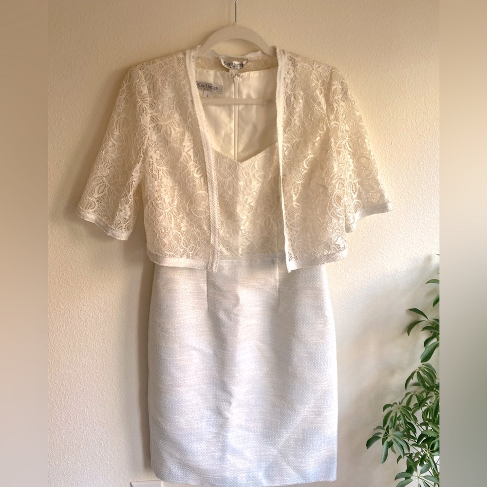 NWT Kay Unger White Dress Lace Suit $620 Bride Mother of the Wedding Bridal Set